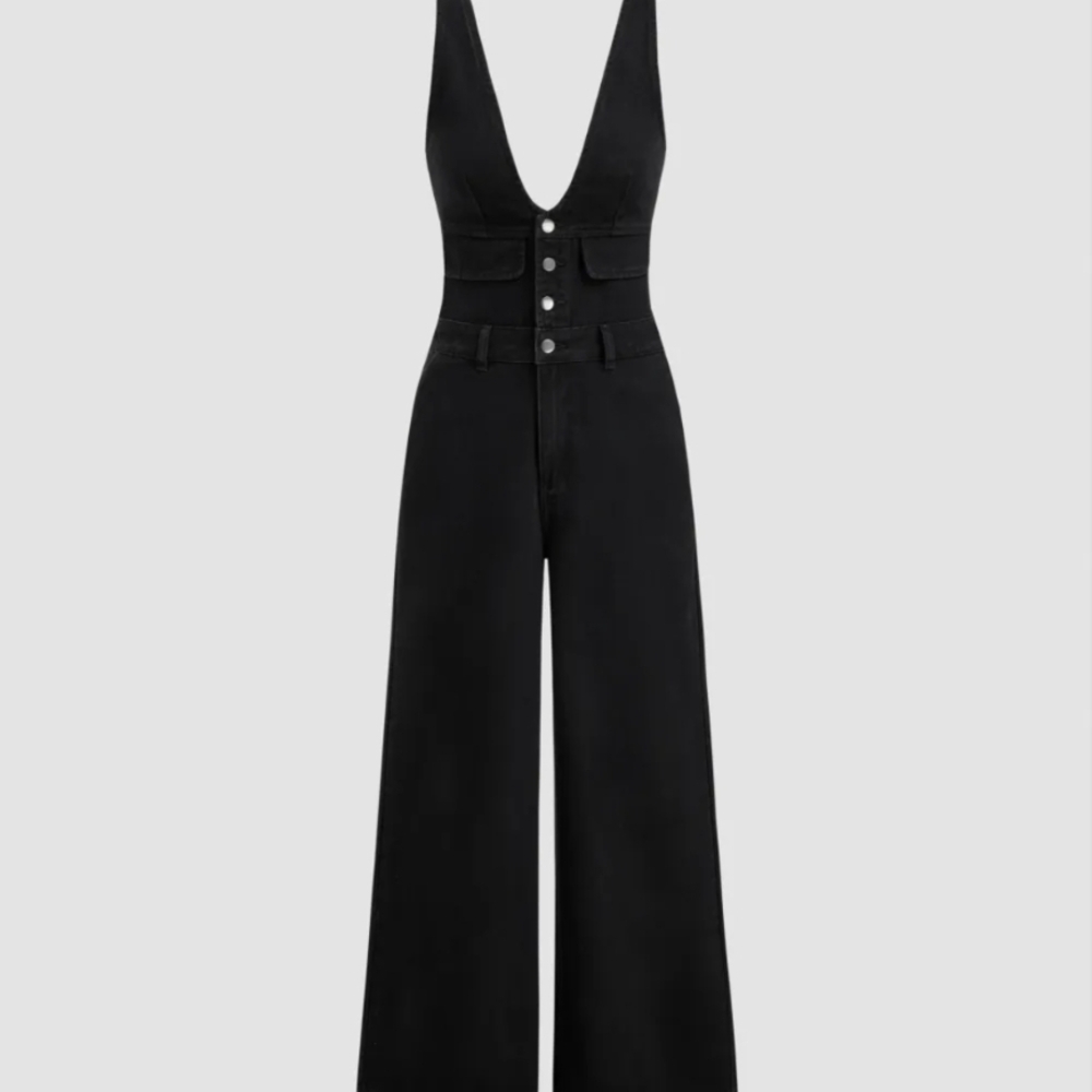 Chic Black Denim CIDER Sleeveless Jumpsuit